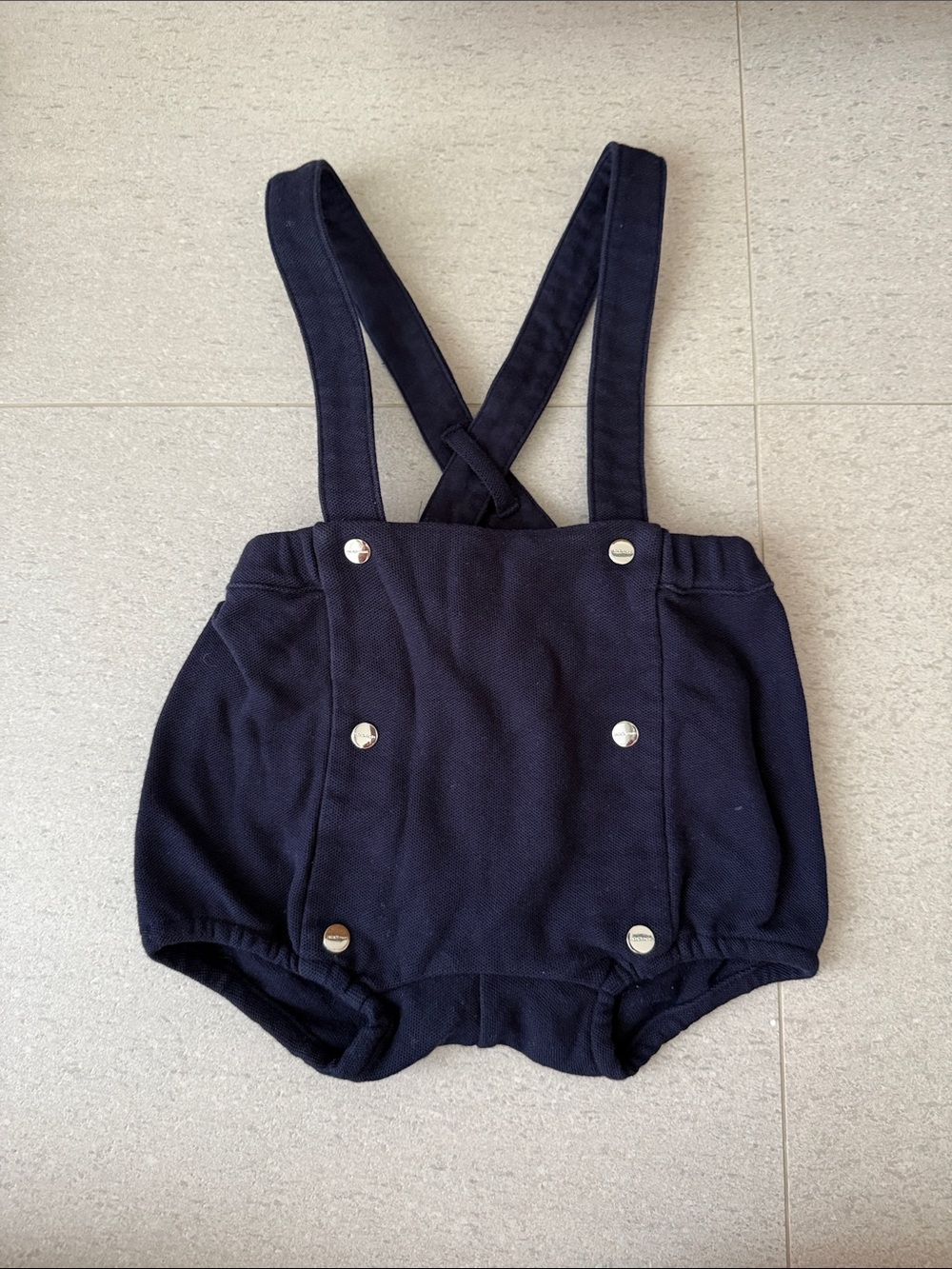 Jacadi Navy Cross-Back Bubble Overalls